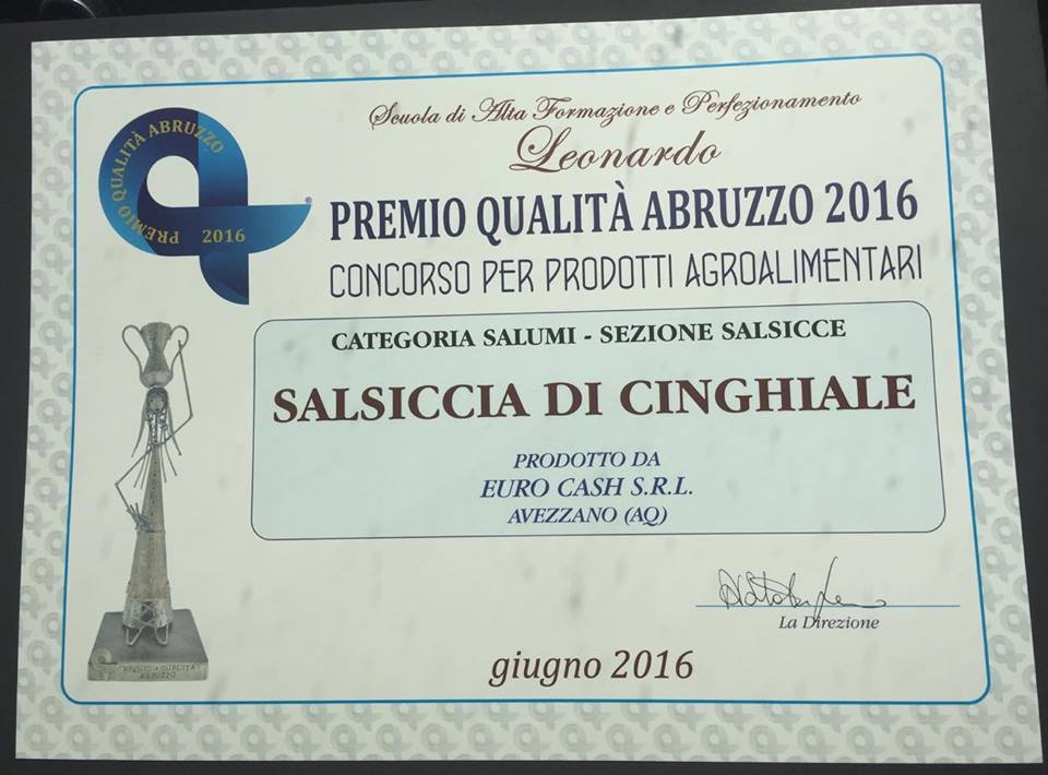 Azienda avezzanese vincitrice del “Premio qualità Abruzzo” per la salsiccia di cinghiale