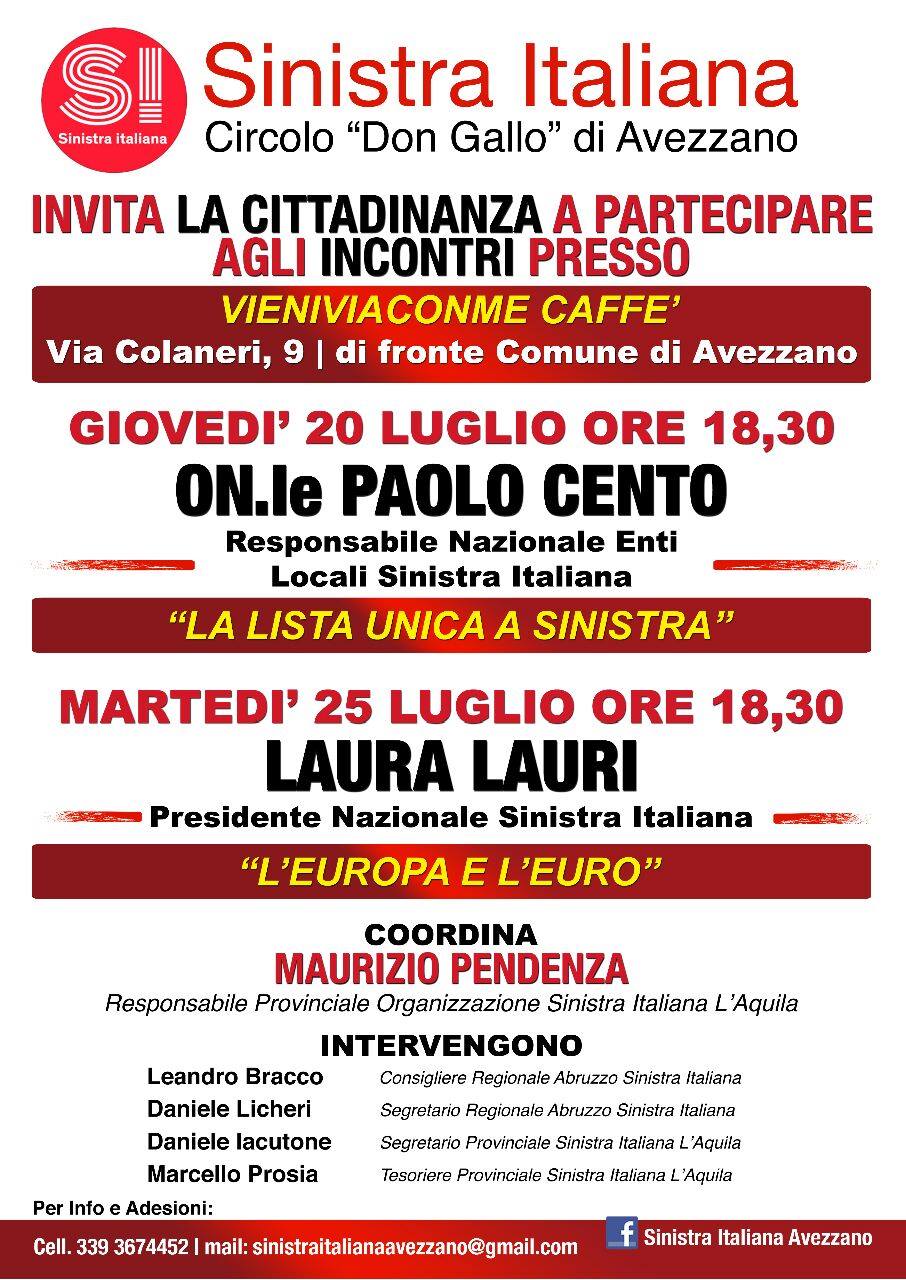 Gli incontri organizzati da "Sinistra Italiana". Leggi come fare per info e adesioni
