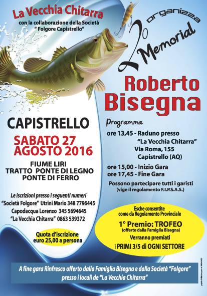 Sabato il secondo Memorial di pesca Roberto Bisegna