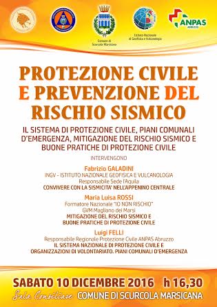 "Protezione civile e prevenzione del rischio sismico", incontro a Scurcola Marsicana
