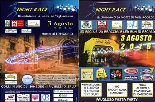 Tutto pronto per la seconda edizione della gara podistica “Tagliacozzo Night Race – 2° Memorial Topicchio”