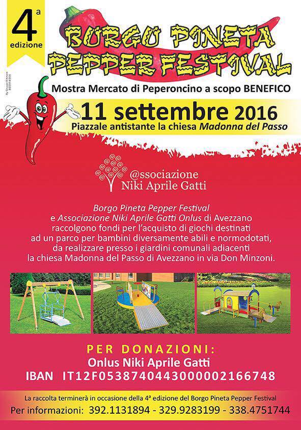 Al via il Borgo Pineta Pepper Festival, beneficenza per un parco giochi per disabili