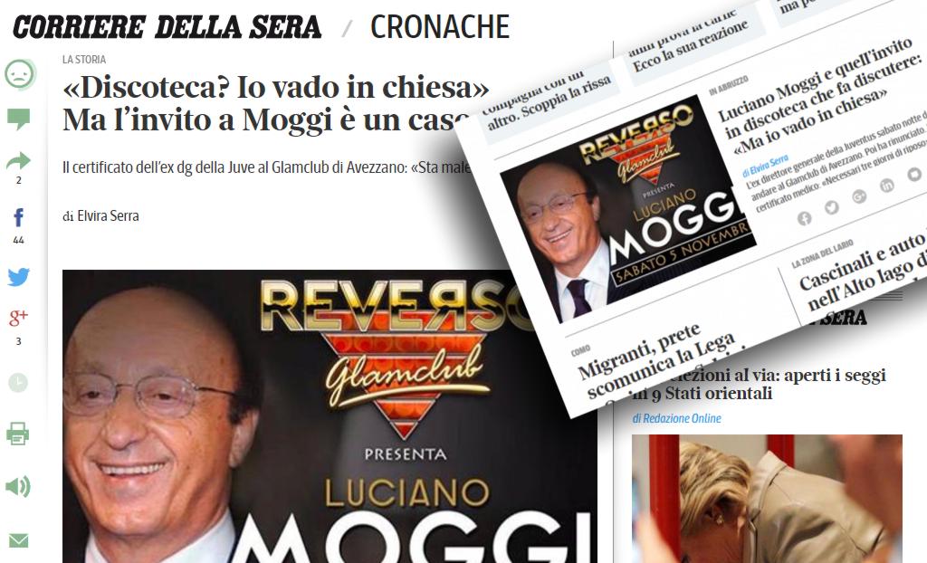 L'ospitata di Moggi al Reverso finisce in un'inchiesta del Corriere della Sera. L'ex dg della Juve: "Io in discoteca? Io vado in chiesa"