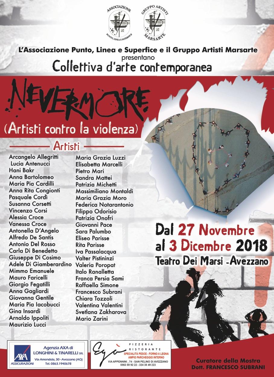 "Nevermore - Artisti contro la violenza", mostra d'arte contemporanea ad Avezzano