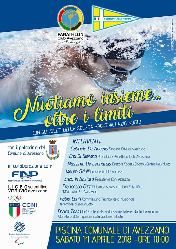 "Nuotiamo insieme... oltre i limiti", grande evento di sport sabato alla piscina comunale di Avezzano