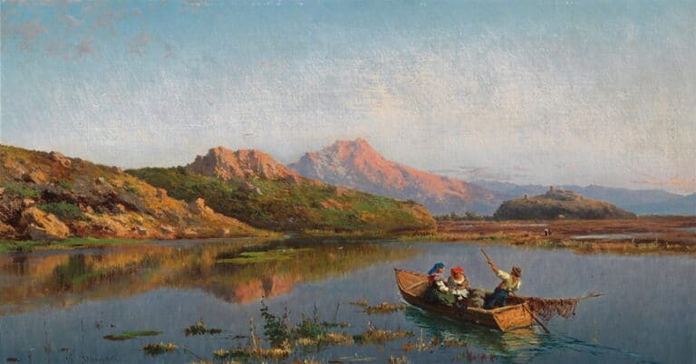 Vista del Lago del Fucino, dipinto di fine Ottocento di Pietro Barucci