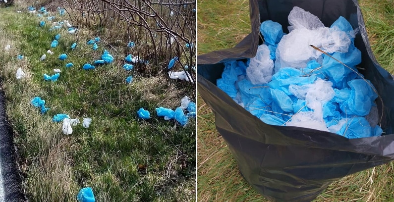 Recuperati calzari e cuffie di plastica gettati lungo una strada di Collarmele