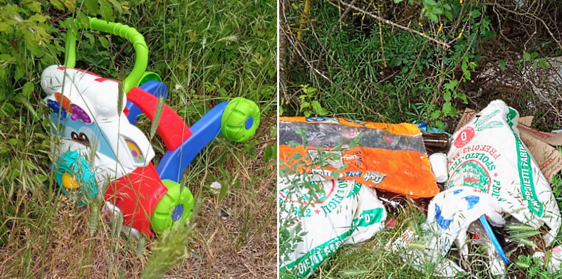 Ci sono anche diversi giocattoli tra i rifiuti abbandonati per strada tra Cappelle e Antrosano