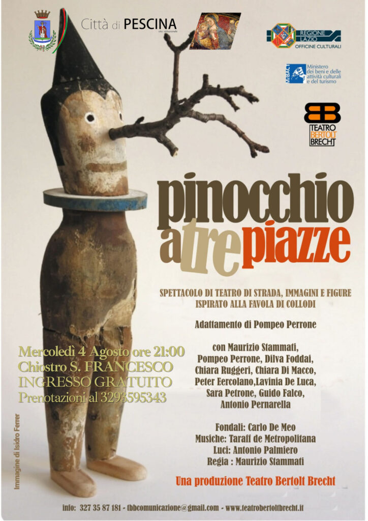 Stasera a Pescina andrà in scena lo spettacolo “Pinocchio a tre piazze”, il Sindaco Zauri: “Vi aspettiamo”