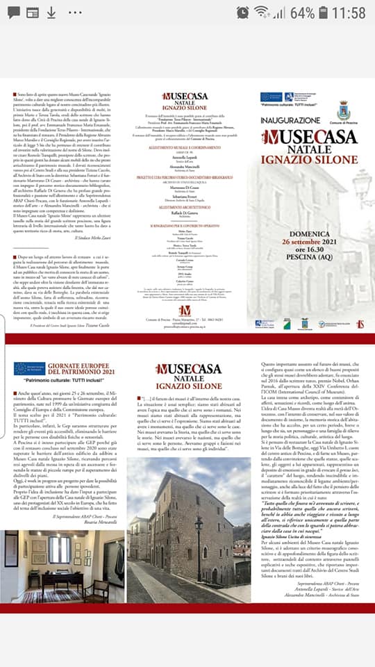 Museo Casa Ignazio Silone, il Sindaco Zauri: “Un museo che dà valore all’Italia intera”