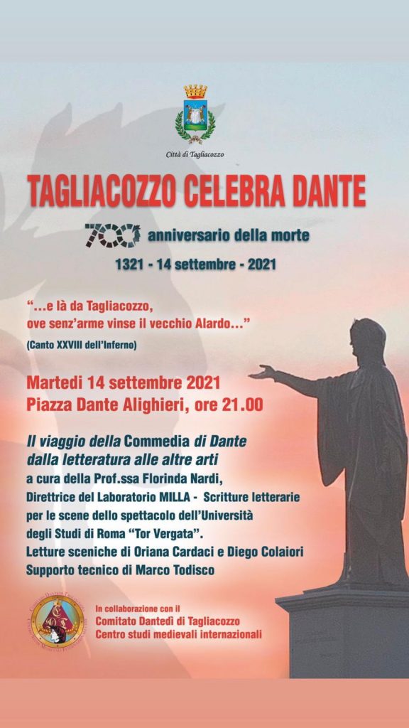 700 anni fa moriva Dante Alighieri, omaggio al Sommo Poeta questa sera a Tagliacozzo