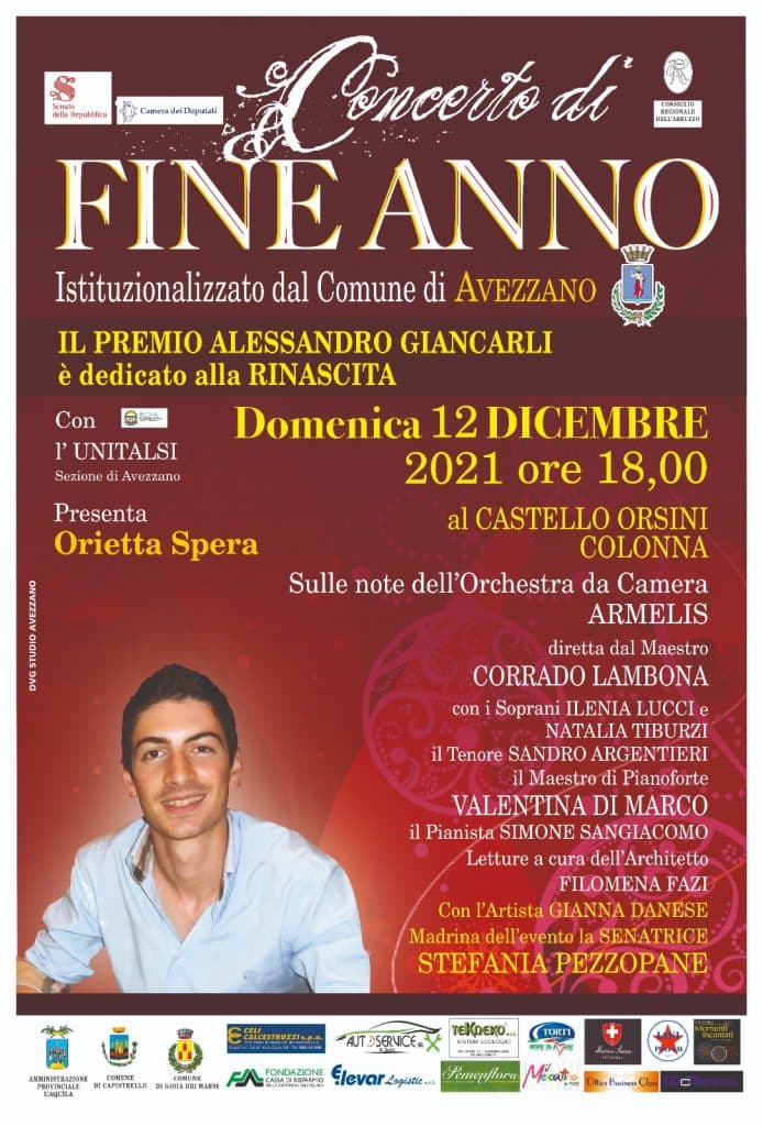 Concerto di fine anno città di Avezzano dedicato ad Alessandro Giancarli e alle vittime della strada