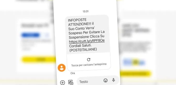 Falso sms che sembra di Poste Italiane: attenzione si tratta di una truffa svuota conto