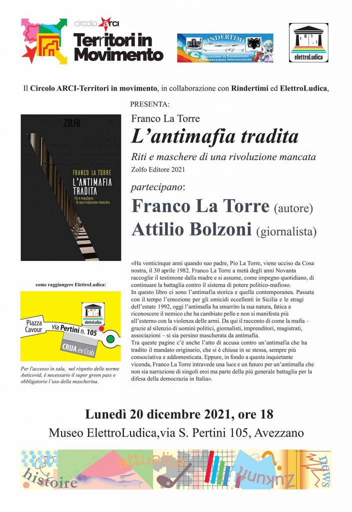 "L'antimafia tradita": incontro ad Avezzano con Franco La Torre e Attilio Bolzoni