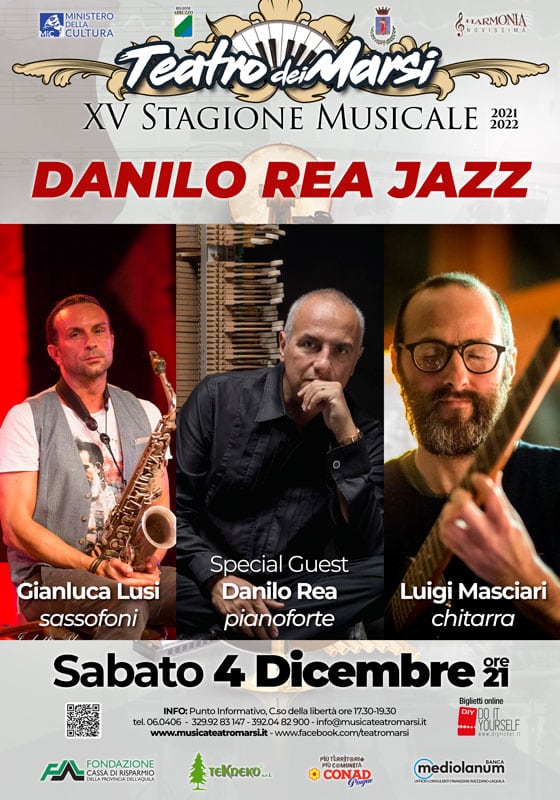 Danilo Rea, Gianluca Lusi e Luigi Masciari al Teatro dei Marsi di Avezzano sabato 4 dicembre
