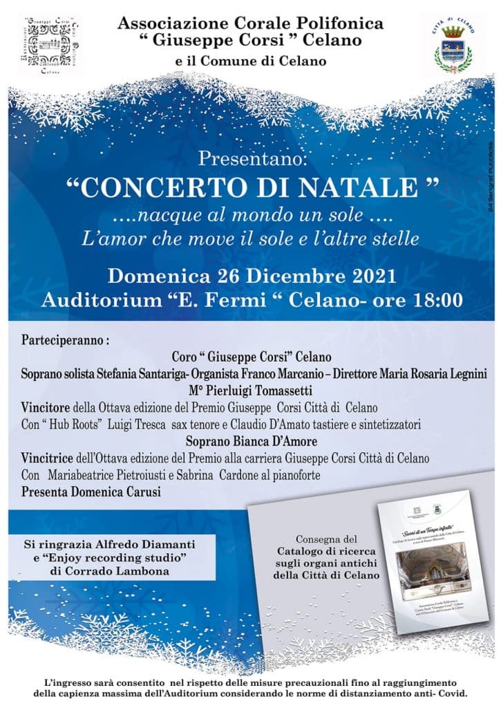 Appuntamento al 30 dicembre per lo streaming online del Concerto di Natale dell'Associazione corale polifonica "Giuseppe Corsi" di Celano