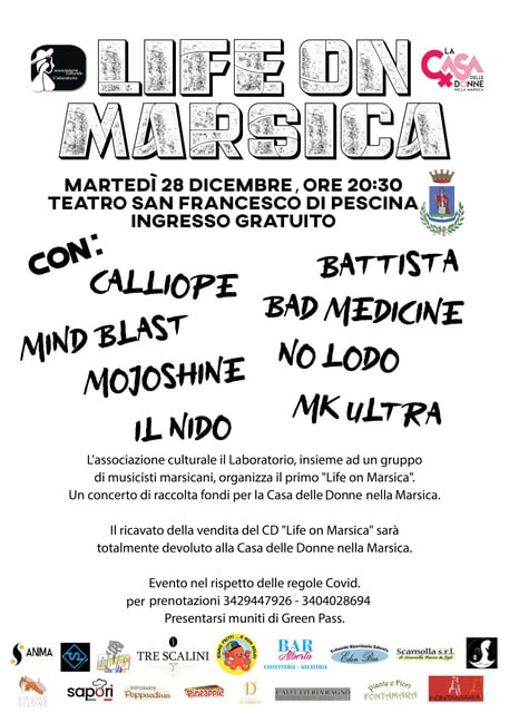 Life on Marsica, evento musicale benefico dedicato alla Casa delle Donne della Marsica