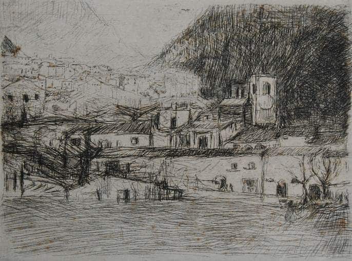 Panorama di Tagliacozzo in un'acquaforte del 1925 dell'artista Luigi Bartolini