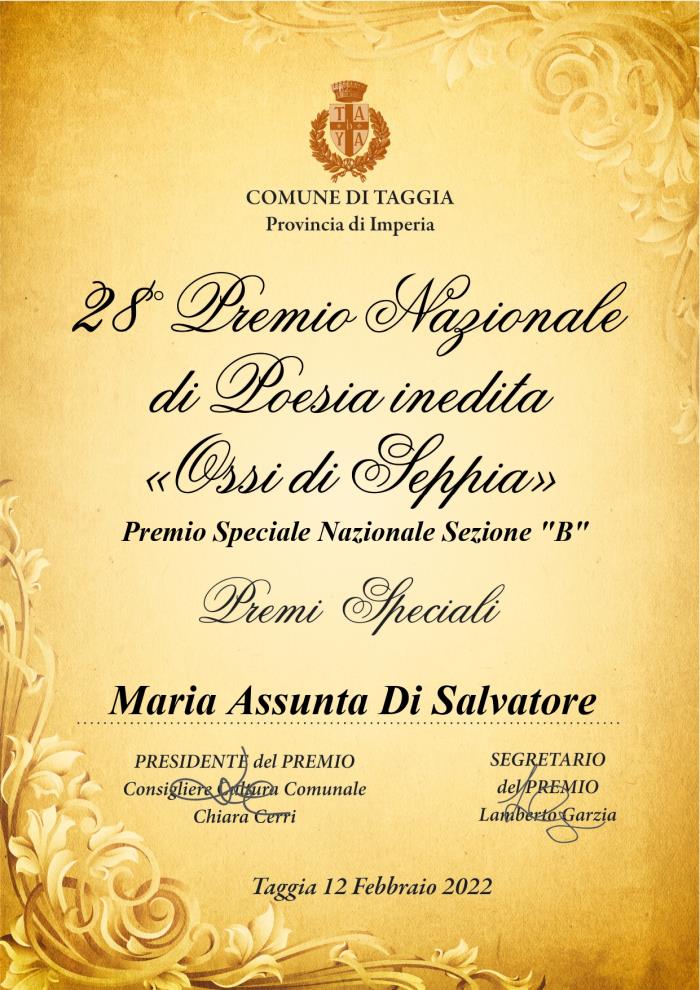 Premio nazionale di poesia "Ossi di Seppia", riconoscimento alla poetessa marsicana Maria Assunta Di Salvatore