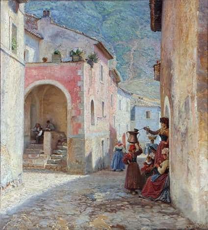 Scorcio di vita a Civita D'Antino in un dipinto di fine Ottocento del pittore danese Peter Tom Petersen