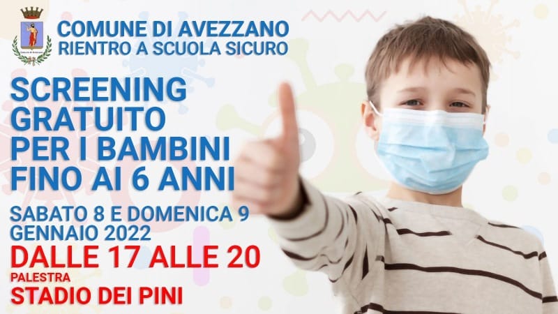 Screening anti Covid ad Avezzano: aperto anche ai bimbi al di sotto dei 6 anni che frequentano la scuola materna