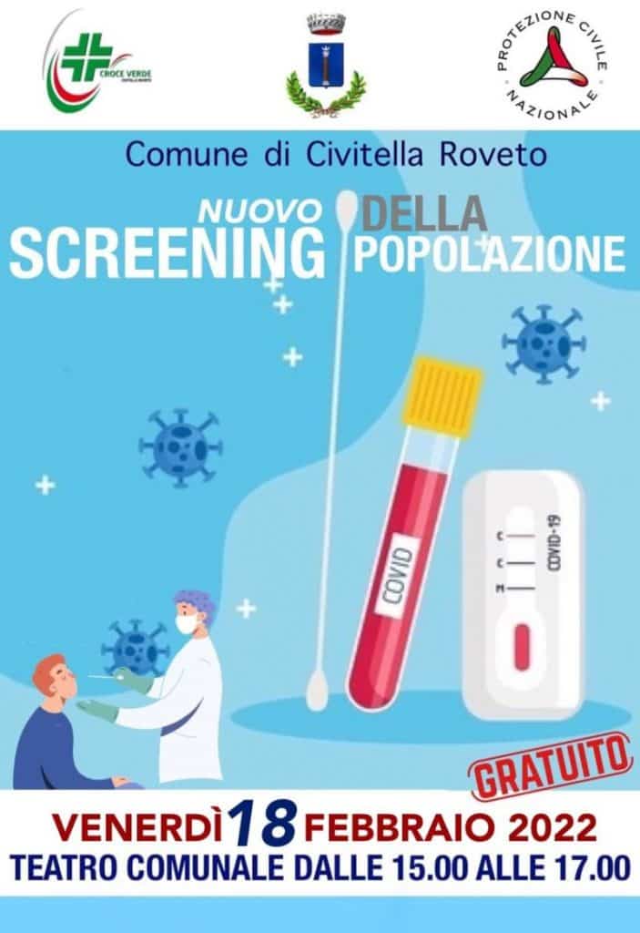 Screening anti Covid gratuito per la popolazione di Civitella Roveto venerdì 18 febbraio
