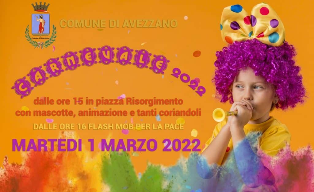 Carnevale, oggi pomeriggio in piazza Risorgimento ad Avezzano una grande festa in maschera per tutti i bambini