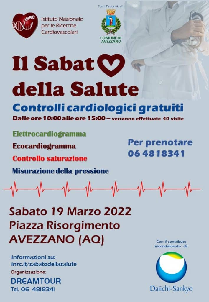 Sabato della salute, il 19 marzo controlli cardiologici gratuiti in piazza Risorgimento ad Avezzano