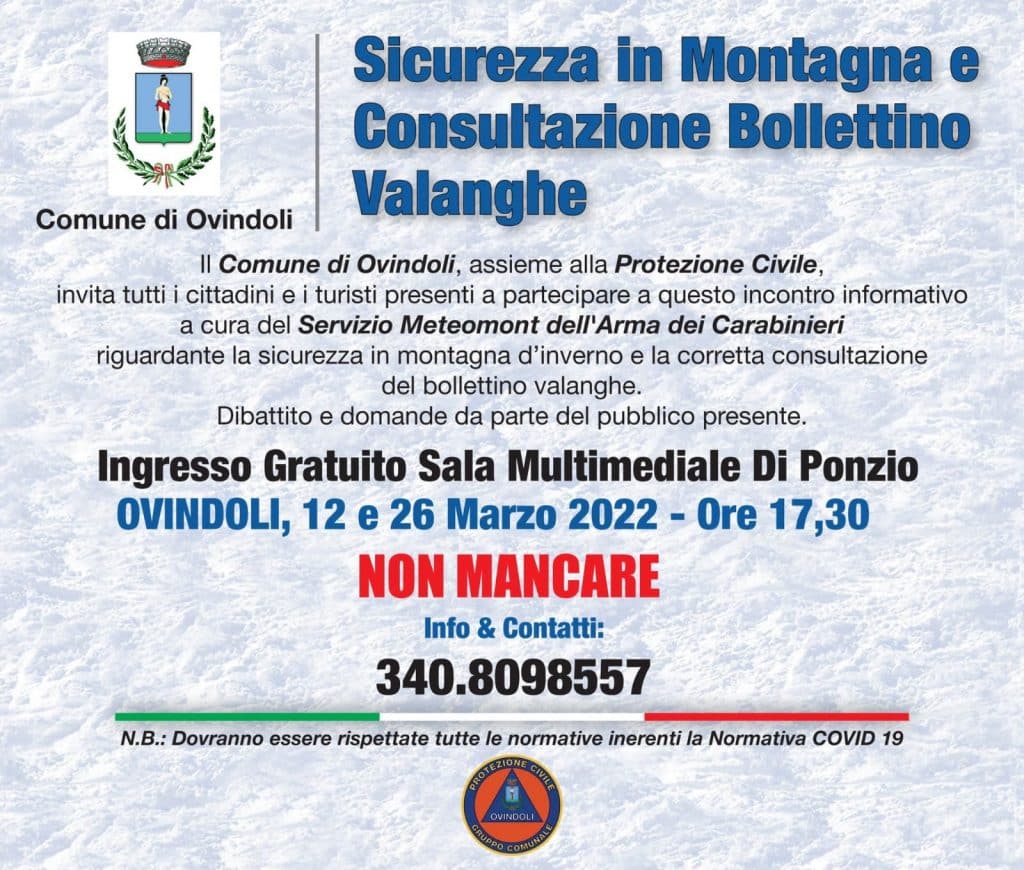 Il Comune di Ovindoli punta sulla sicurezza in montagna: incontro formativo a cura del servizio Meteomont dei Carabinieri