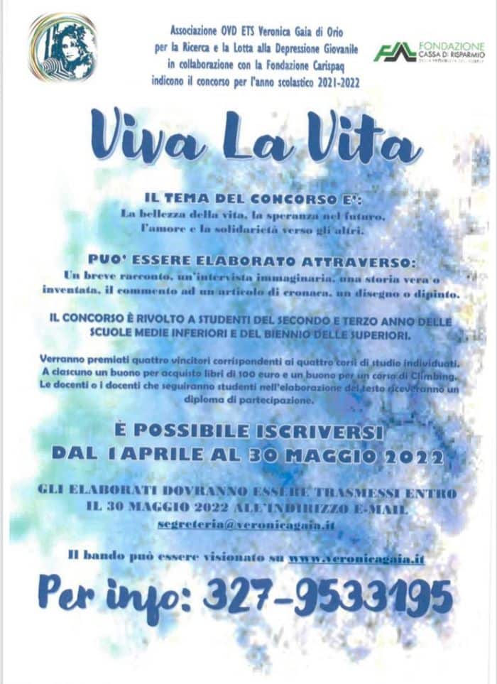 Al via il concorso "Viva la Vita" dell'Associazione Veronica Gaia di Orio