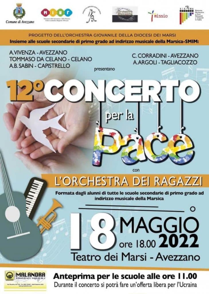 Concerto per la pace, il 18 maggio presso il Teatro dei Marsi di Avezzano