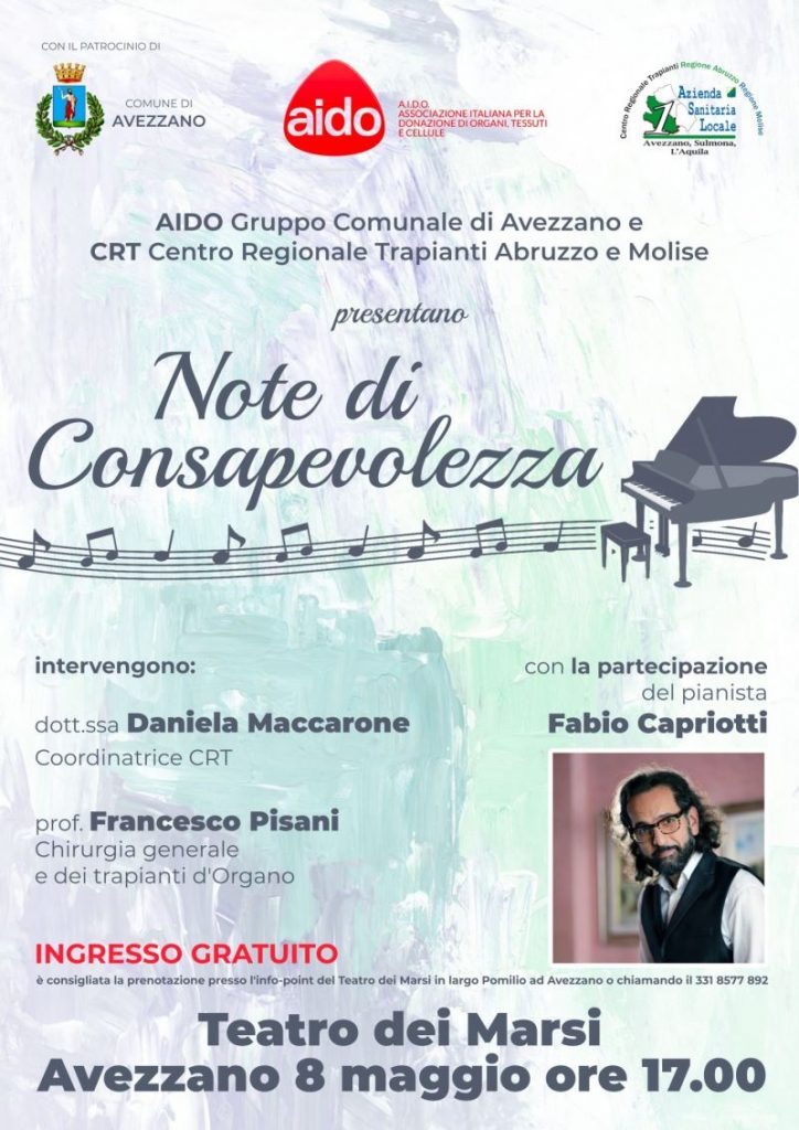 "Note di Consapevolezza", domenica 8 maggio evento gratuito AIDO presso il Teatro dei Marsi di Avezzano