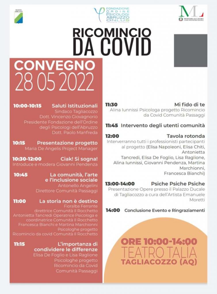 "Ricomincio da Covid, per contrastare il virus con l'arte" 28 maggio incontro a Tagliacozzo