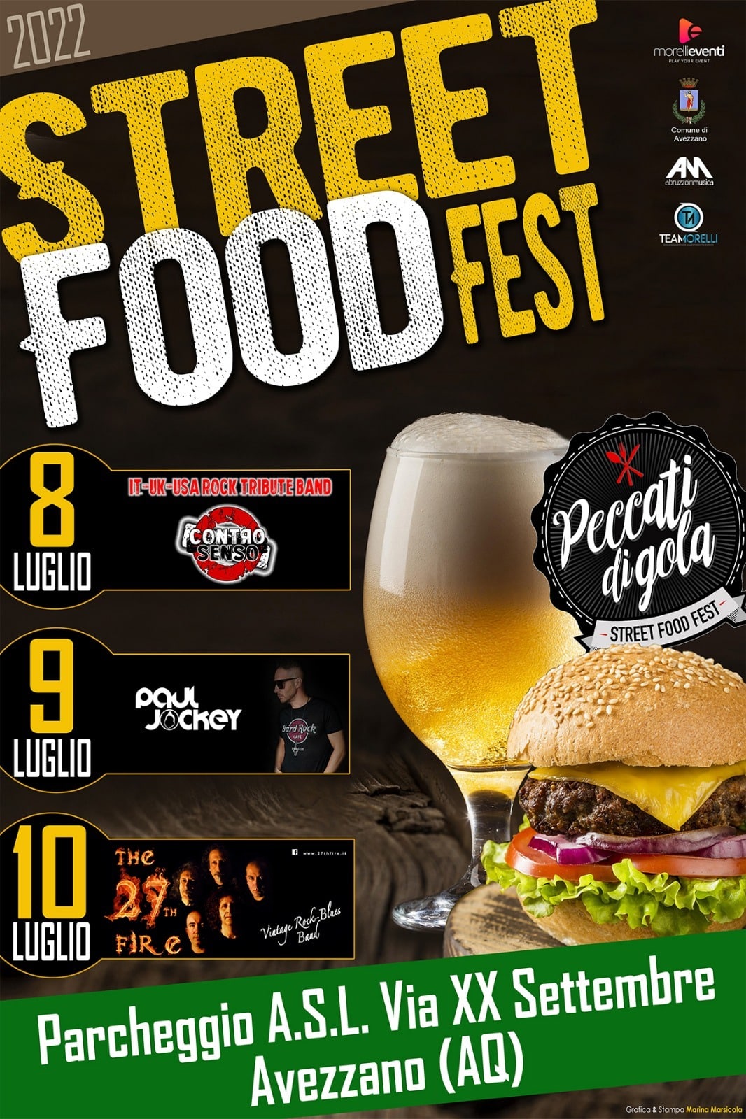 Gli eventi in programma per "Peccati di Gola Street Food Fest", dall'8 al 10 luglio ad Avezzano