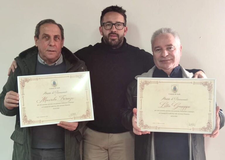 Aielli e il suo Sindaco ringraziano i dipendenti comunali Giuseppe Letta e Fiorenzo Macerola che vanno in pensione