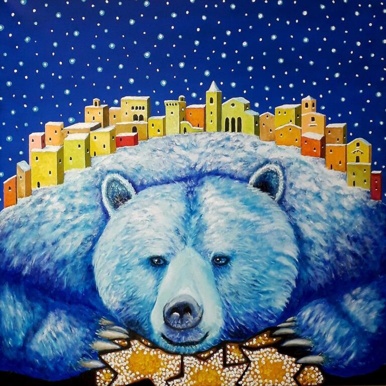 L'orso Juan Carrito in uno splendido dipinto di Luca Luciano: "Come una montagna che sfida il tempo e vince il tempo"