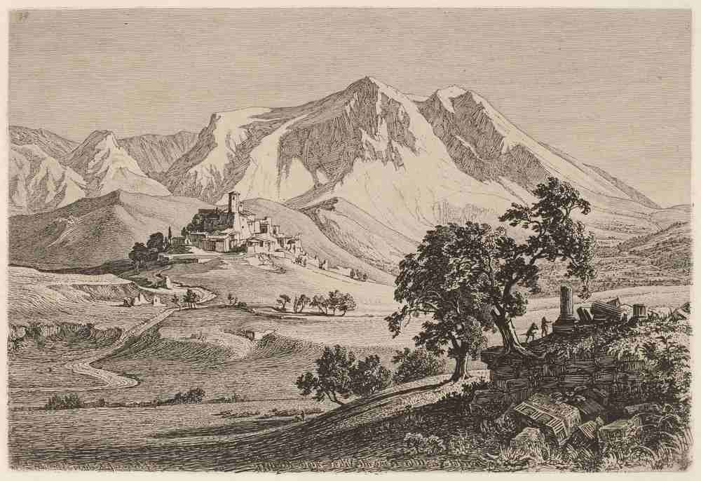 Veduta di Albe e Monte Velino nel 1839: la splendida acquaforte del pittore e incisore tedesco Georg Heinrich Busse