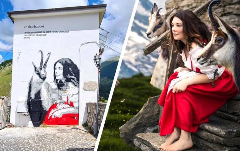 "Voglio andare in giro come camosci dal passo leggero", Heidi protagonista del nuovo murale per la "Cabina da Favola" di Opi