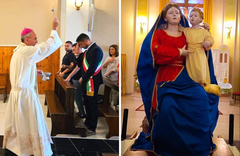Il vescovo Giovanni benedice la nuova pavimentazione nel Santuario della Madonna del Buon Consiglio di Venere dei Marsi