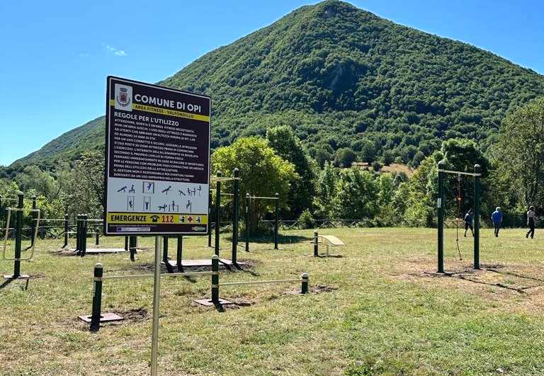 Nuova area fitness in Val Fondillo allestita dal Comune di Opi con i fondi del PNRR