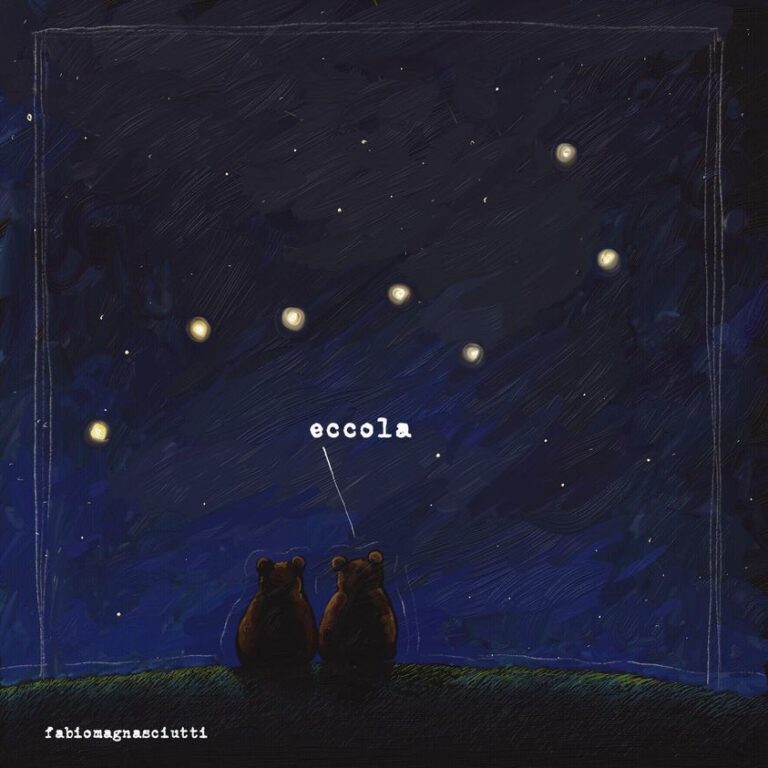 La commovente vignetta che l'artista Fabio Magnasciutti ha dedicato all'orsa Amarena: i cuccioli trovano tra le stelle la loro mamma