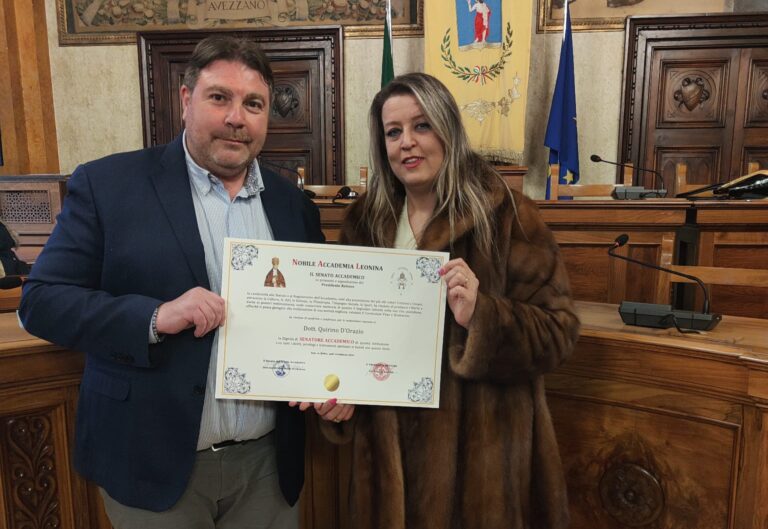 Quirino D'Orazio, nuovo Senatore Accademico della Nobile Accademia Leonina per la Regione Abruzzo