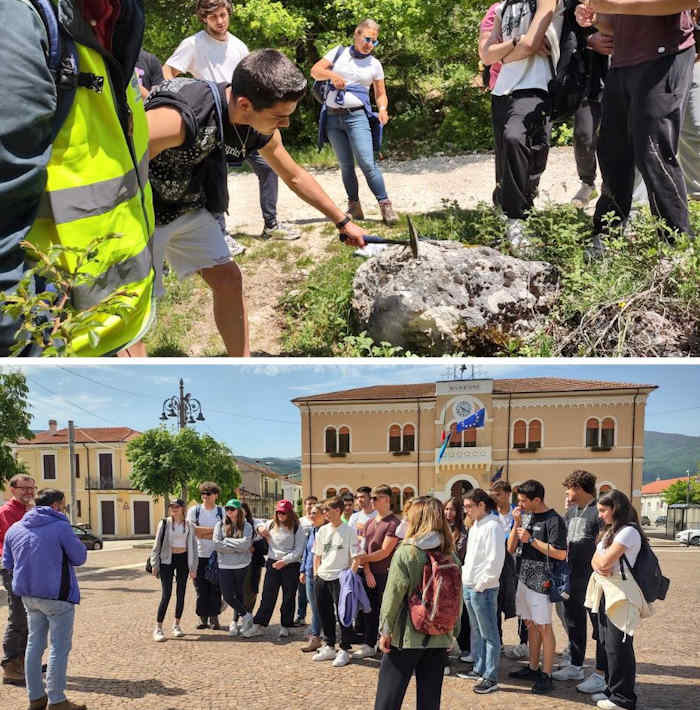 Ragazzi del Liceo Scientifico "Galilei" di Pescara in visita a Gioia dei Marsi presso il geosito del Monte Serrone