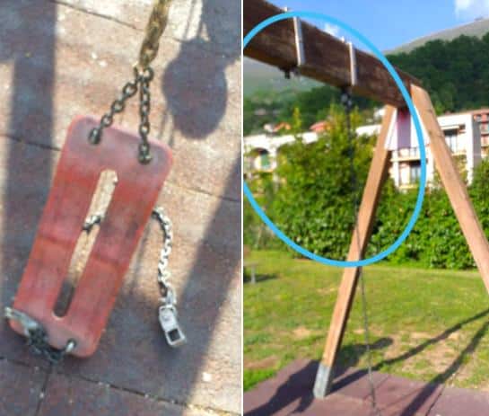 Danneggiate le altalene nel parco giochi di Civitella Roveto