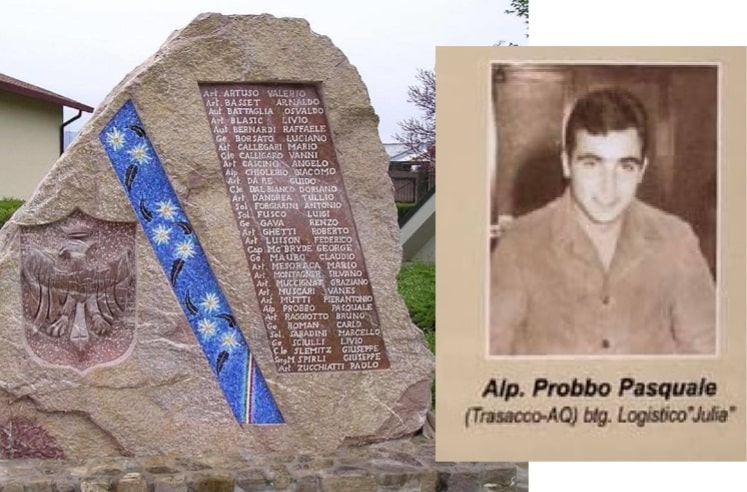 In ricordo dell'Alpino di Trasacco Pasquale Probo che perse la vita durante il terremoto del Friuli il 6 Maggio 1976|