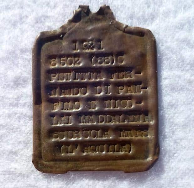 La piastrina dell'alpino Fernando Petitta
