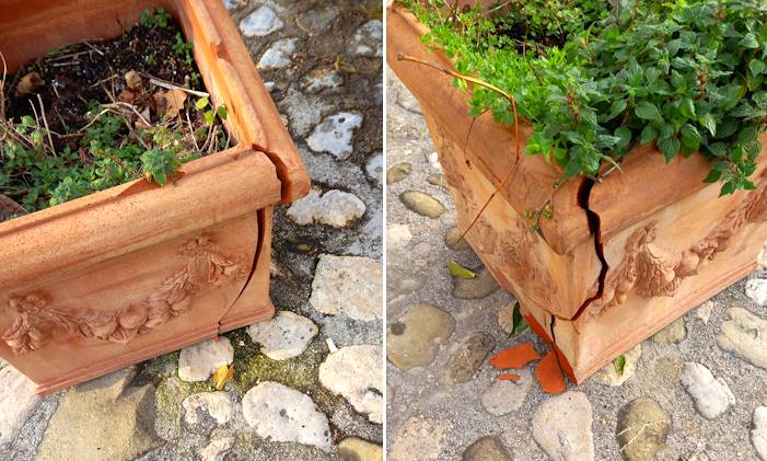 Danneggiati i grandi vasi posti nei pressi di Fonte d'Auta a Civitella Roveto
