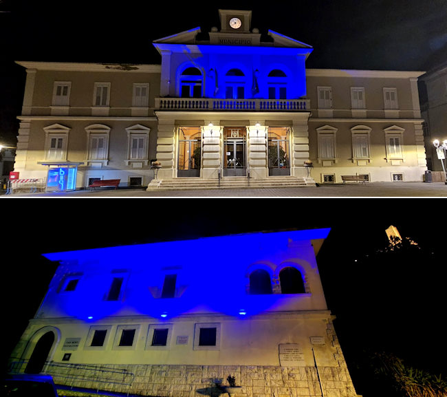 Il Municipio di Pescina e il Museo Mazzarino illuminati di blu per la Giornata della consapevolezza sull'autismo