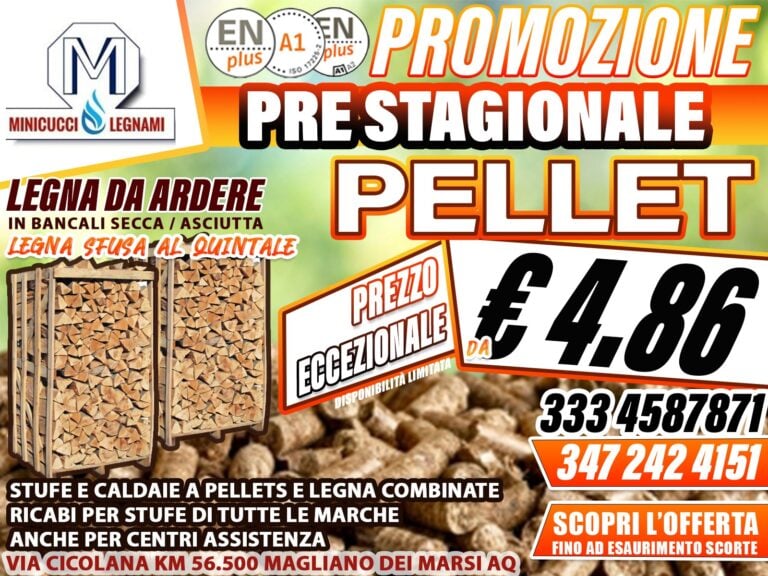 Prevendita pellet 2025 da Minicucci Legnami: offerte vantaggiose fino a esaurimento scorte