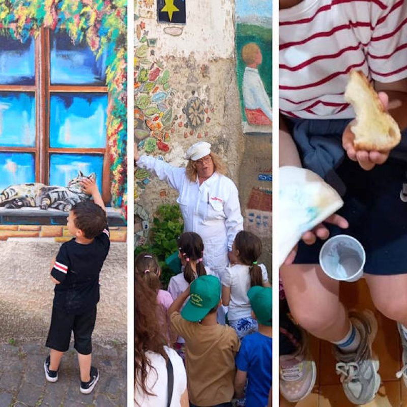 Tufo di Carsoli accoglie i bambini delle scuole dell'infanzia di Pereto e Oricola in visita ai murales